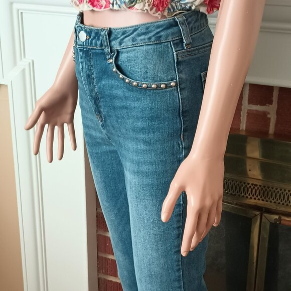 Lascana Studded Split Hem Jeans 4 Silver Rivets along Pockets Straight Leg - Picture 5 of 10